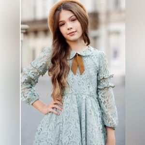 Elegant Lace Kids Dress in Light Blue